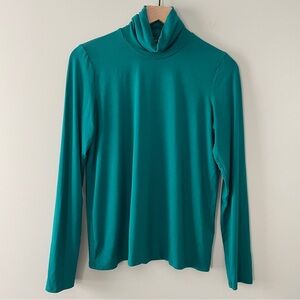 ❤️ Eileen Fisher Teal Blue Green Jersey Long Sleeve Turtleneck Rayon Small